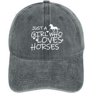 Women's Gray Fabric Soft Cotton Just Girl Who Loves Horse Trendy Baseball Cap